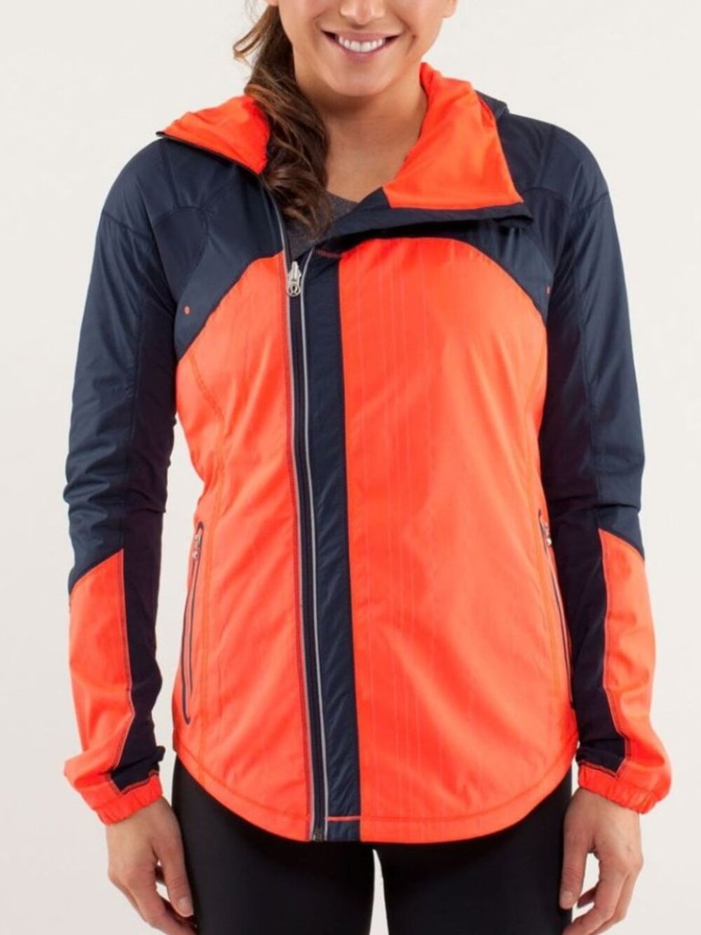 Lululemon Get Up And Glow Jacket Hooded Navy Orange Activewear Size 6